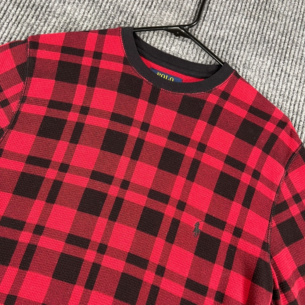Polo Ralph Lauren Shirt Mens Small Red Plaid Long Sleeve Waffle Knit Casual